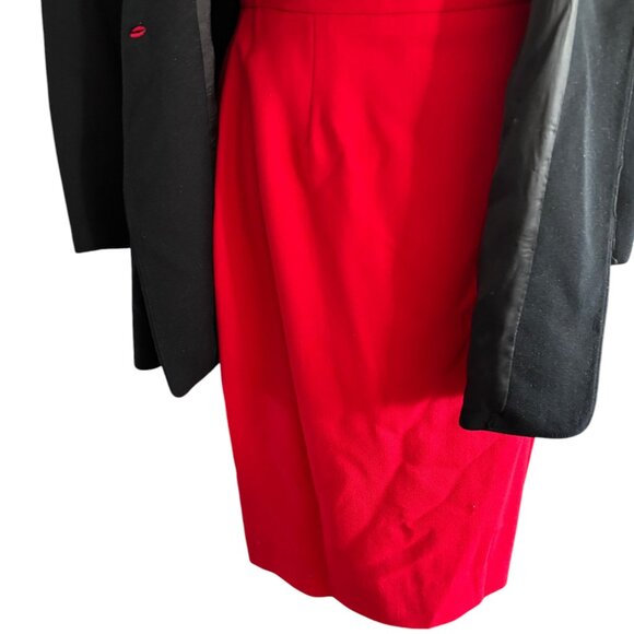 BICCI Florine Wachter VNTG Black Red Skirt/Blazer/Scarf Suit Gold Accents Sz 8 - Picture 8 of 16